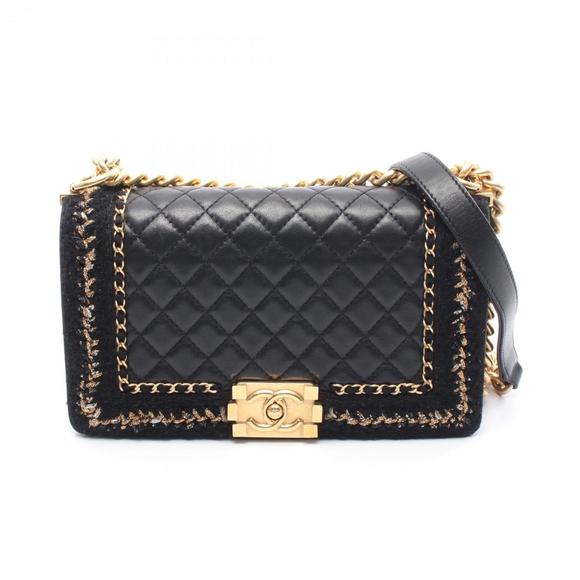 CHANEL Boy Chanel Large Matelasse Shoulder Bag in Lambskin Fabric, Black/Gold... - Picture 1 of 10
